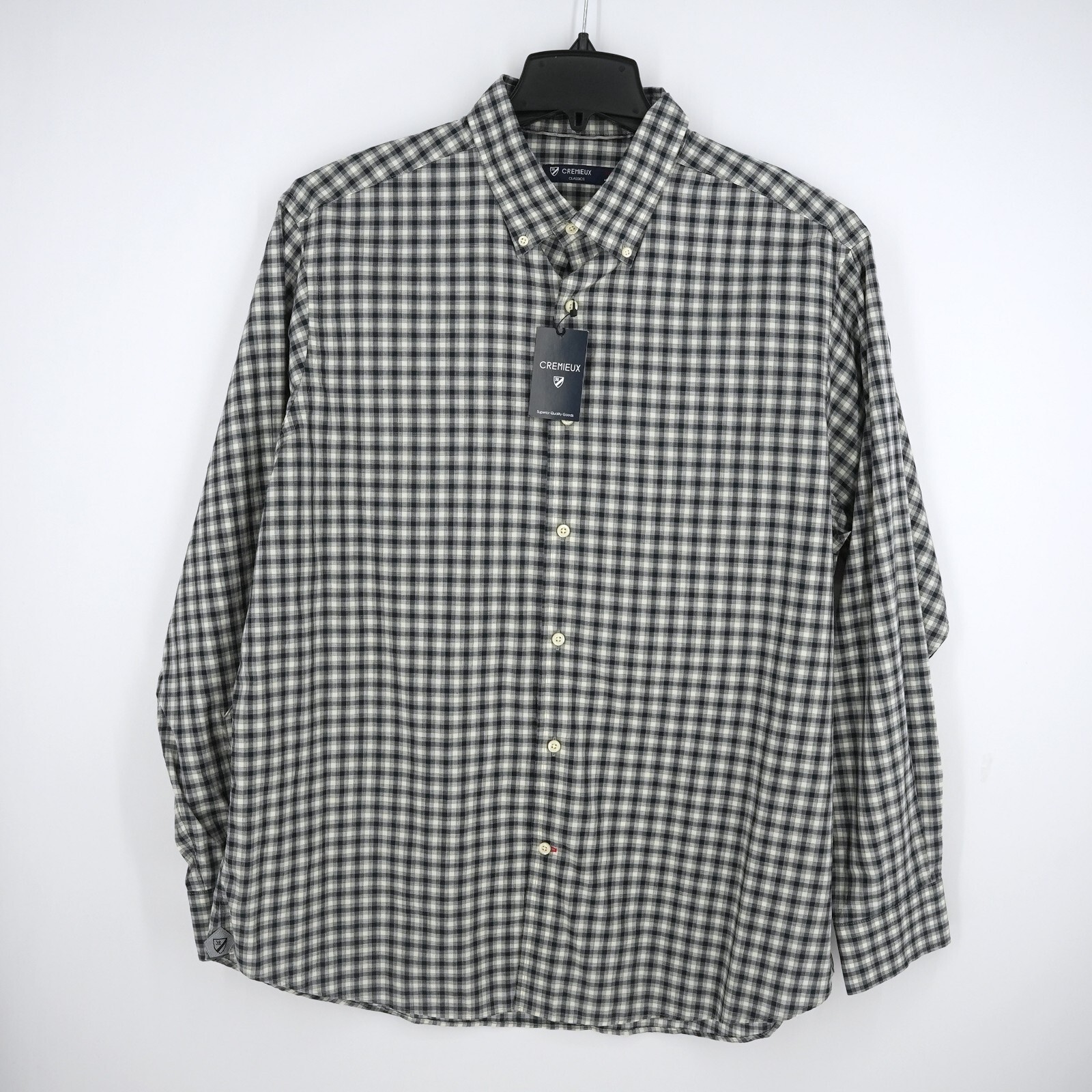 Cremieux Men’s Long Sleeve Shirt XL Gray Navy Check 100% Cotton NWT $79.50