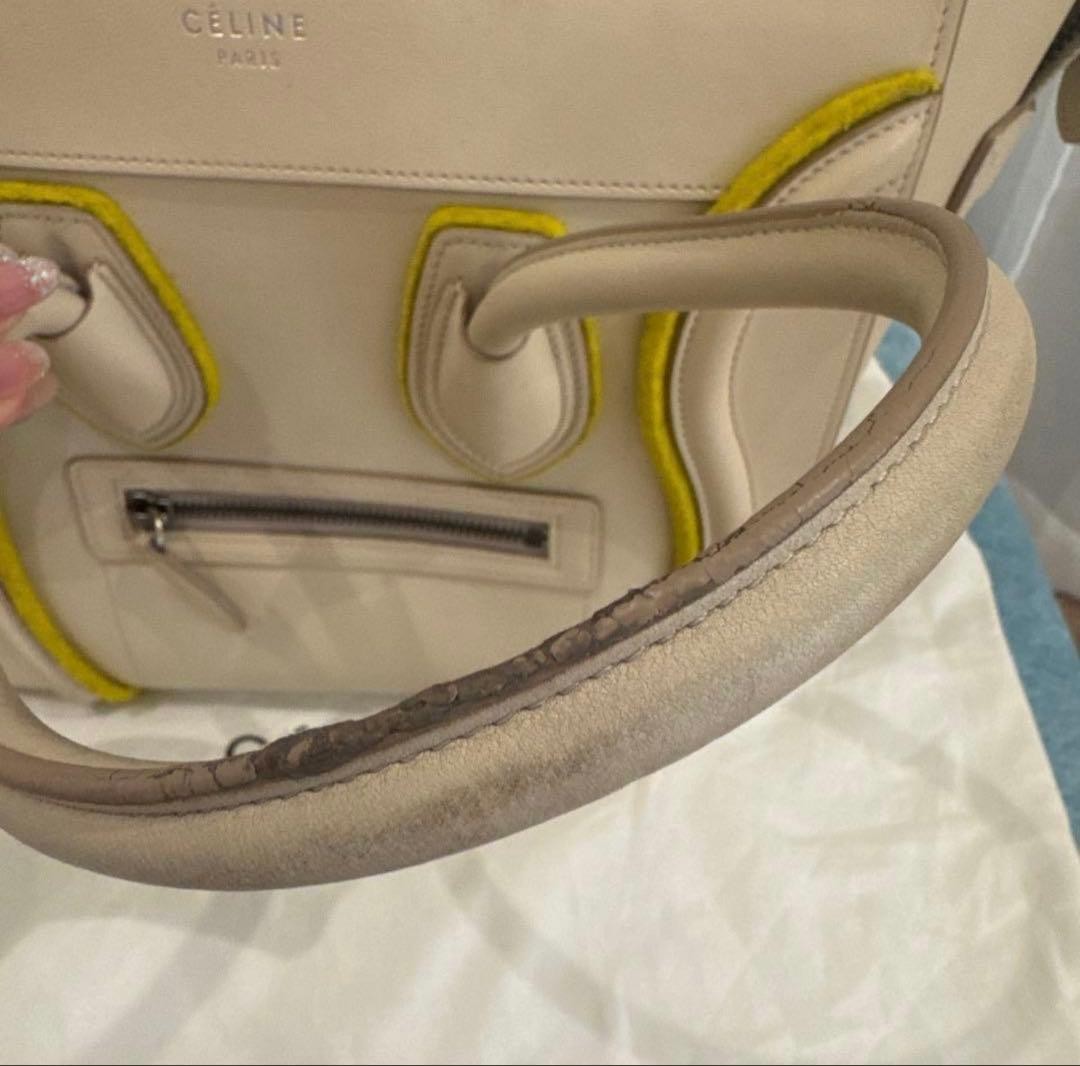 Celine Luggage Handbag Beige Yellow Leather Tote Bag Purse with Dust Bag Used