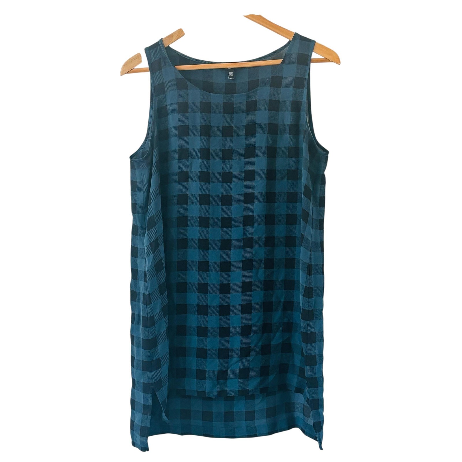 Eileen Fisher Womens Silk Tunic Tank Size PL Blue Check Sleeveless Minimalist