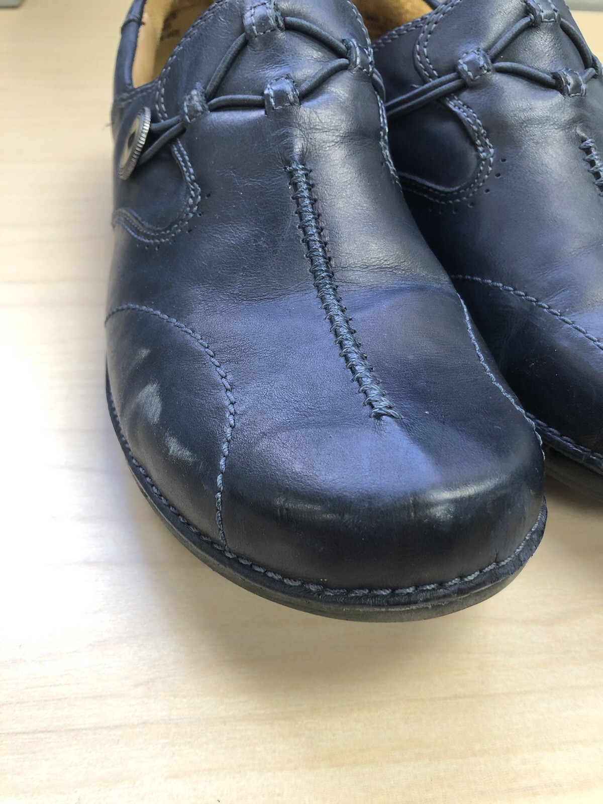 Clarks Structured Un Loop Dark Marine Blue Leather Flat Slip-On Shoes 9.5M