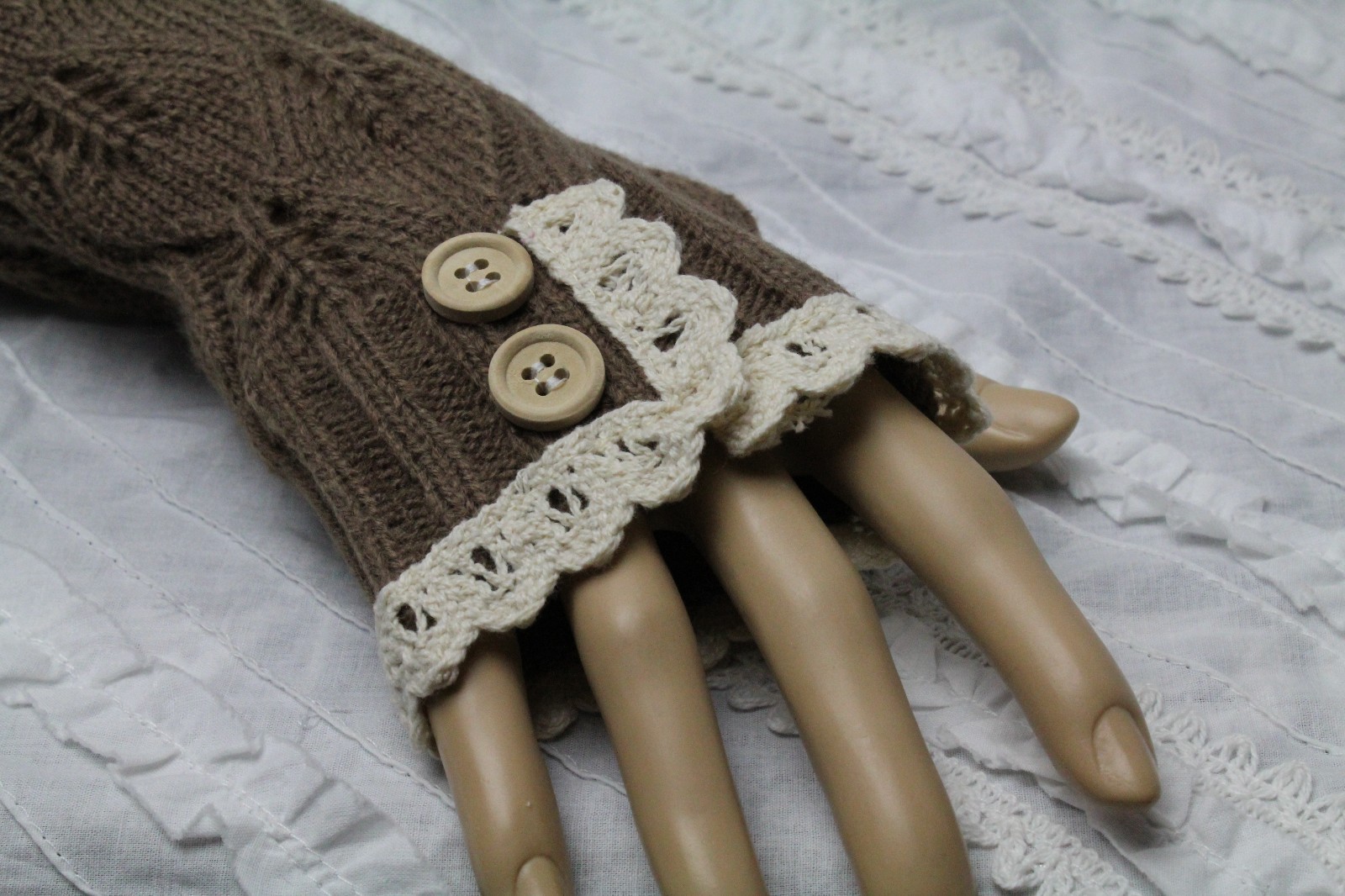Fingerless Gloves Lace and Button Accent Leaf Pattern Knit New Colors!