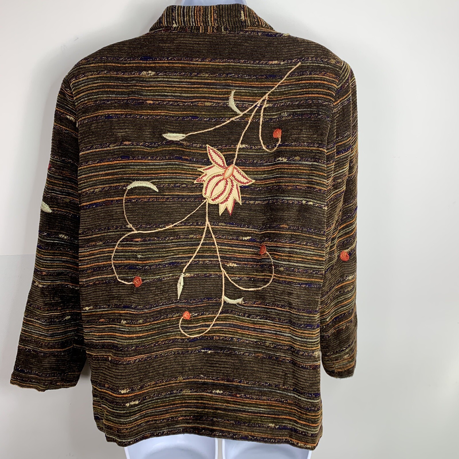 Indigo Moon Brown Floral Jacket Sz M 3/4 Sleeve Button Front Boho VINTAGE JN17