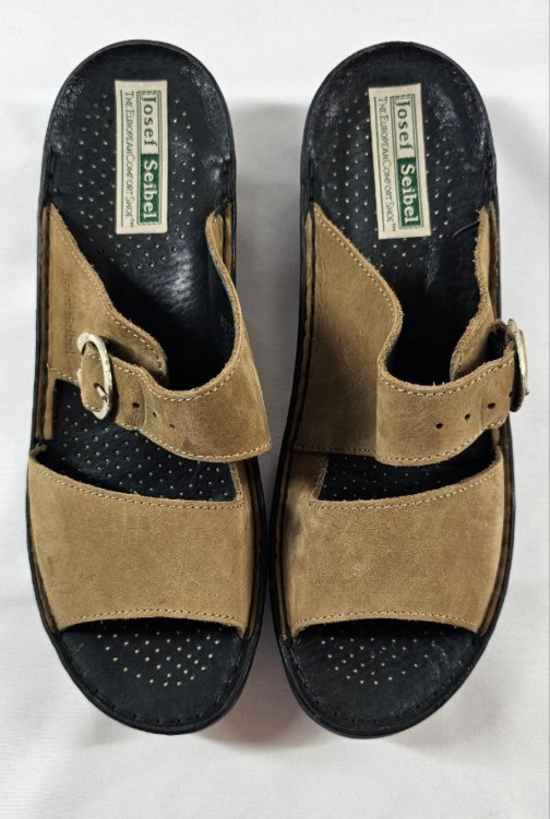 Josef Seibel Womens Tan Nubuck Leather Comfort Sandals Buckle Strap Size US 10