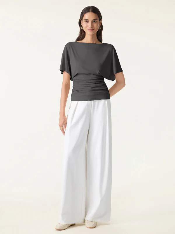 OGL Effortless Boatneck Batwing Sleeve Side Ruched Top
