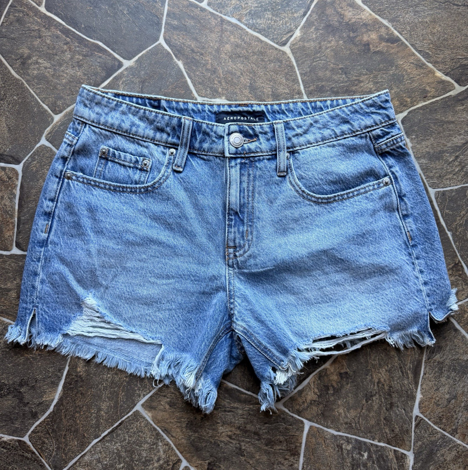 Aéropostale Aero Baggy Short Women’s Blue Denim Cut Off Shorts Size 4 4″