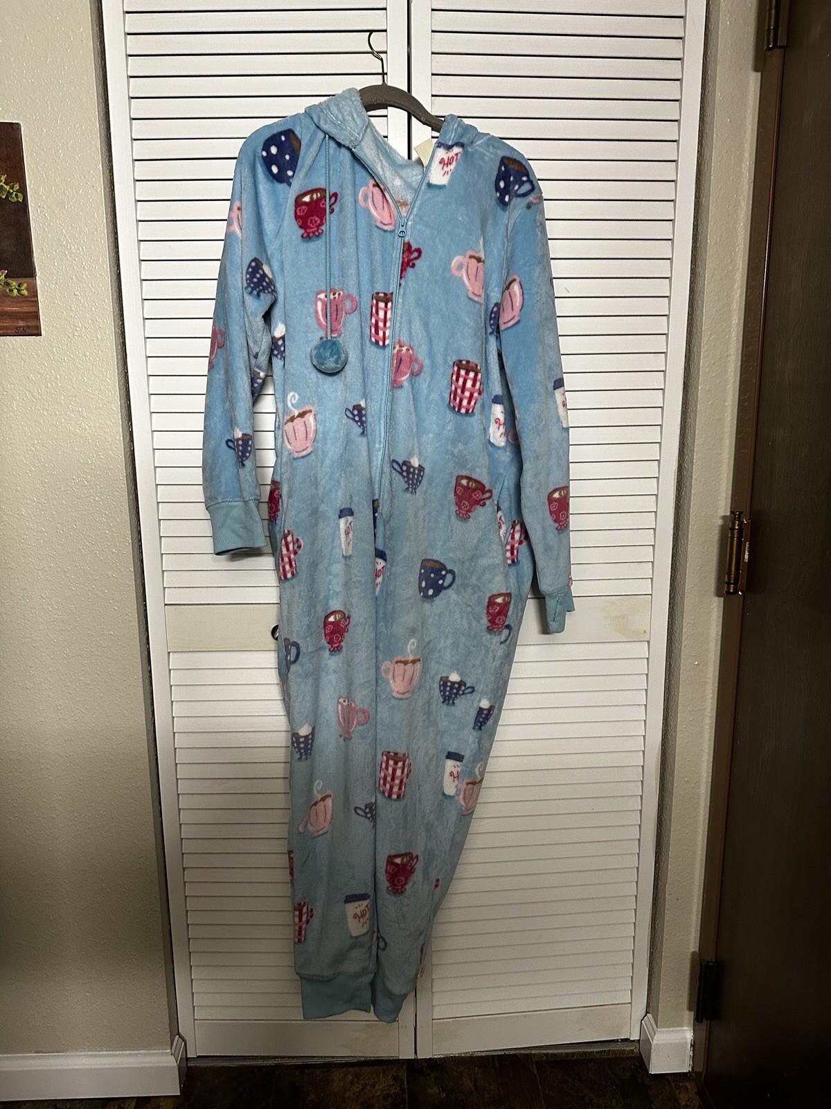 MUNKI MUNKI XL WOMENS ONE PIECE HOODED Footless JUMPSUIT COFFEE CUP Design