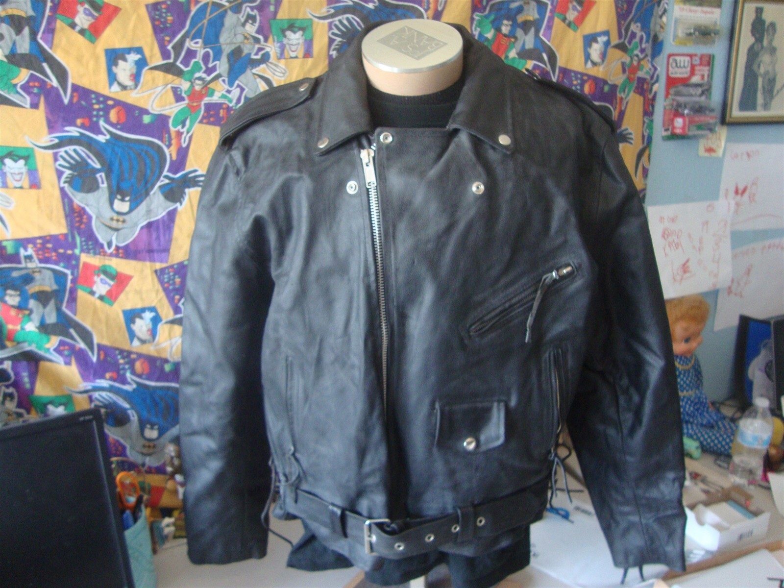 Vtg Blk Leather Motorcycle Biker Punk Rock Ramones style Genuine Jacket Sz 40 L