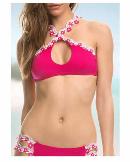 NEW $75 Isabella Rose [ Medium ] Trellis Halter Bikini Top Fuchsia Pink #P225