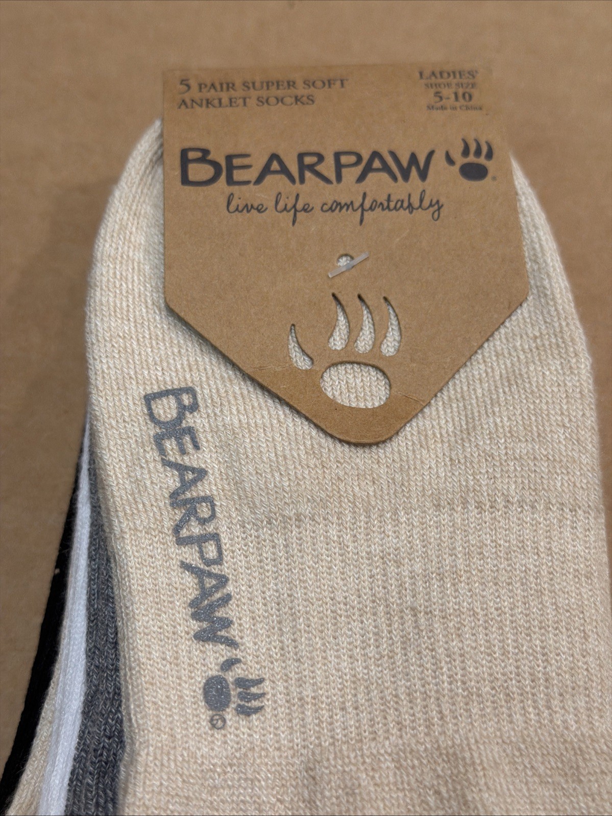BEARPAW Super Soft Ruffle Support Anklet Socks Beige/Grey/White/Black – 5 Pair