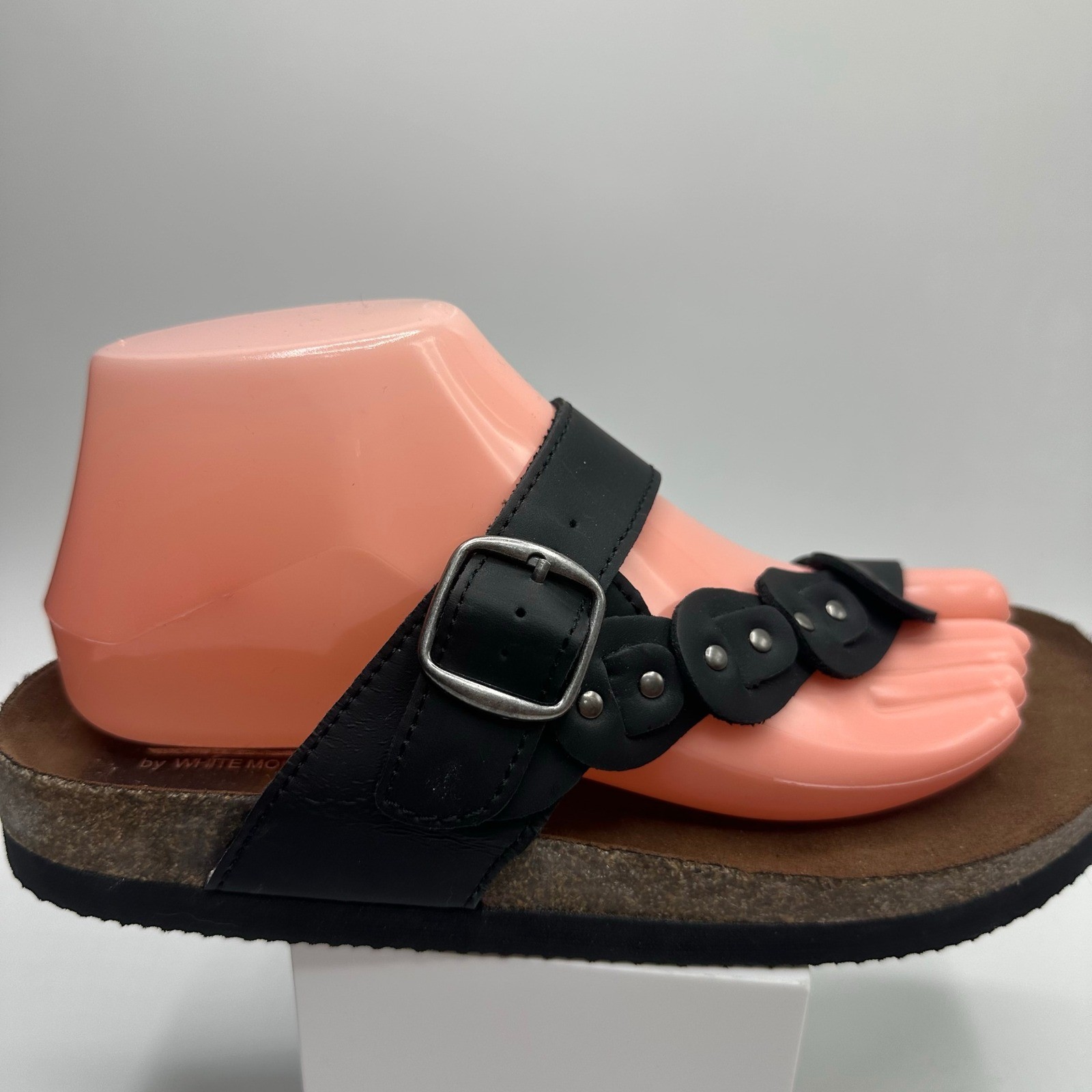 Cliffs by White Mountain Sandals Womens Black Studded Buckle Strap Cork Footbed