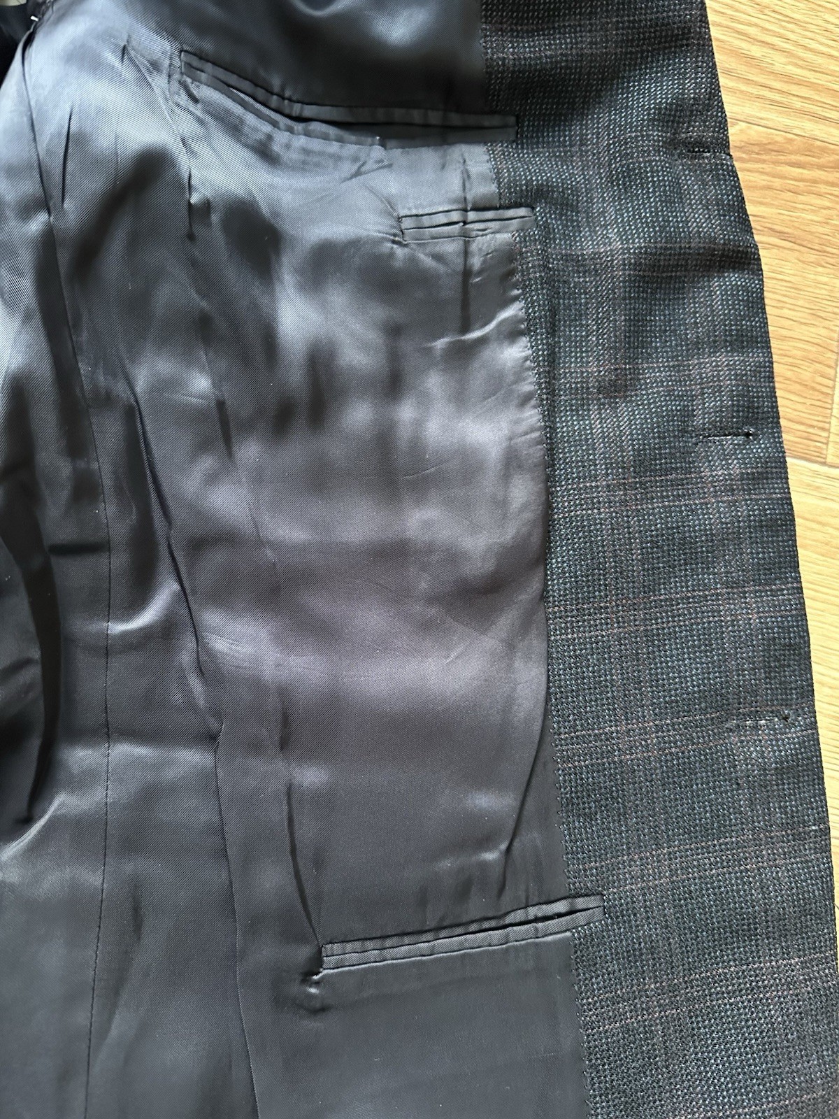 CANALI Italy Pure Virgin Wool Blazer 54 44 R Navy Charcoal Micro Check Bemberg