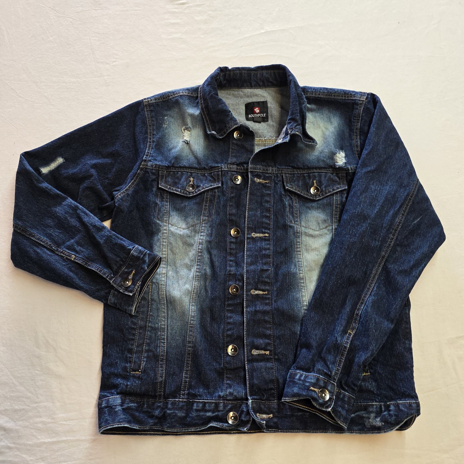Vintage Southpole Trucker Jean Jacket Mens Medium Blue Denim Hip Hop Urban Y2K