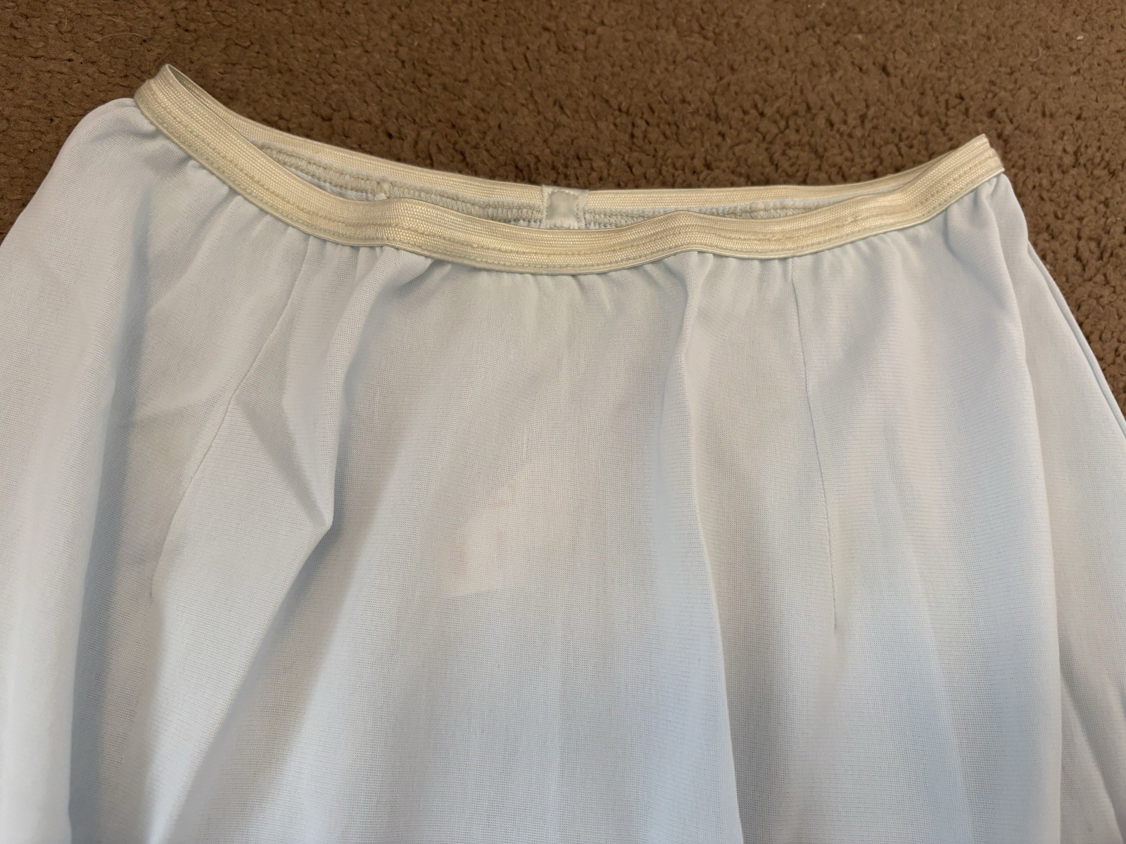 Vintage saramae lingerie 696 Light blue slip Lace Trim Slit Has Stain Sz Medium