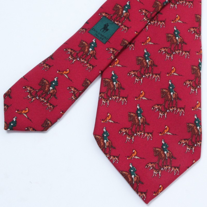 Polo Ralph Lauren VINTAGE RARE Fox Hunt Tie Red Silk Italy Handmade Equestrian