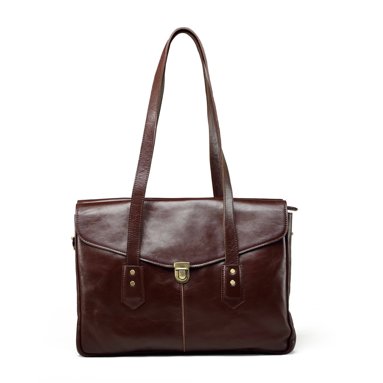 Erivis Brown Women Genuine Leather Briefcase with Adjustable Strap