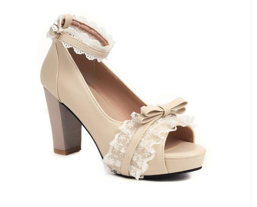 Chic Womens Lace Bowknot Sandals Peep Toe Dress Party Casual Faux Leather Shoes