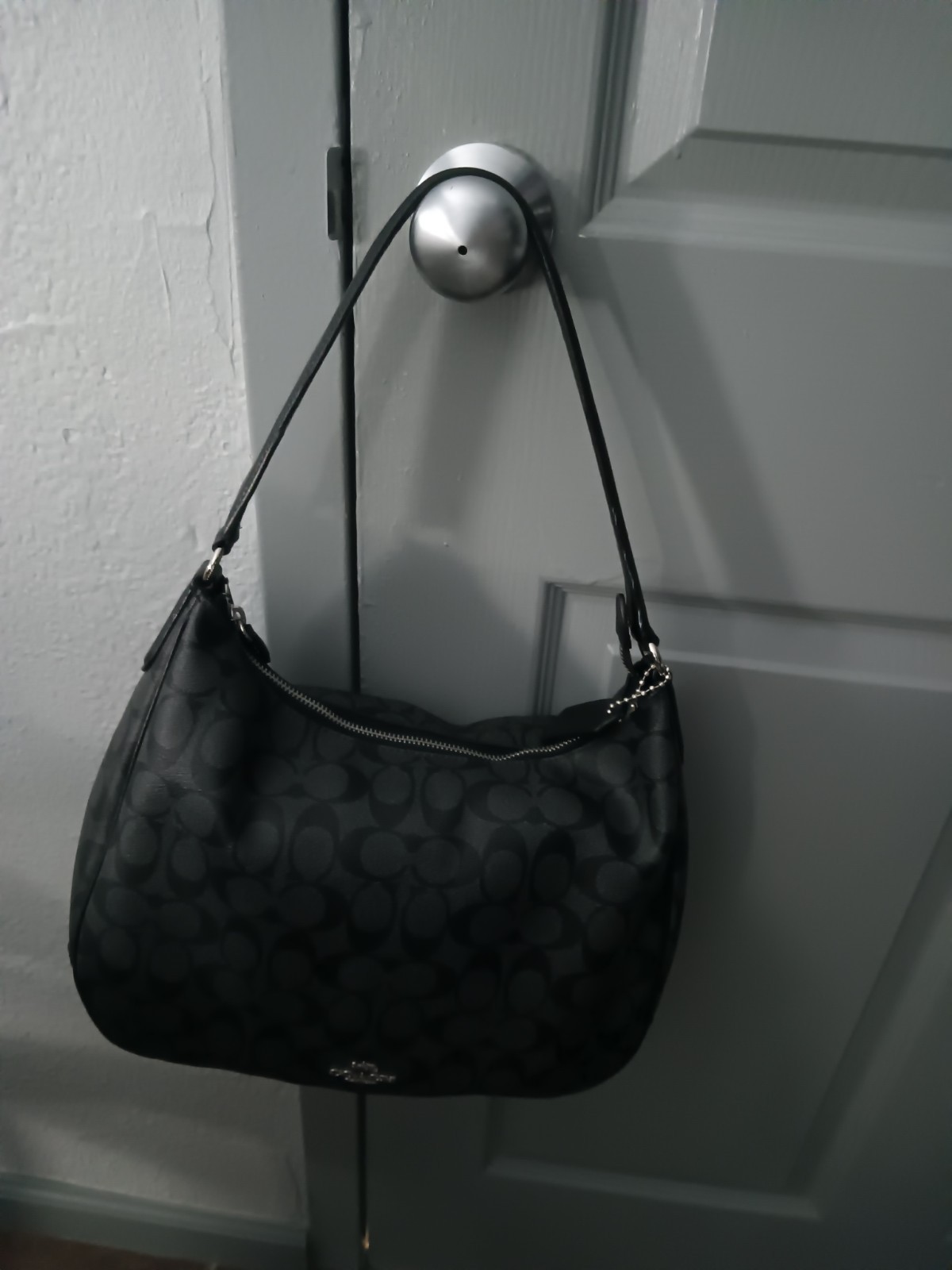 NWT COACH Lori Shoulder Bag Black Pebbled Leather silver Hardware
