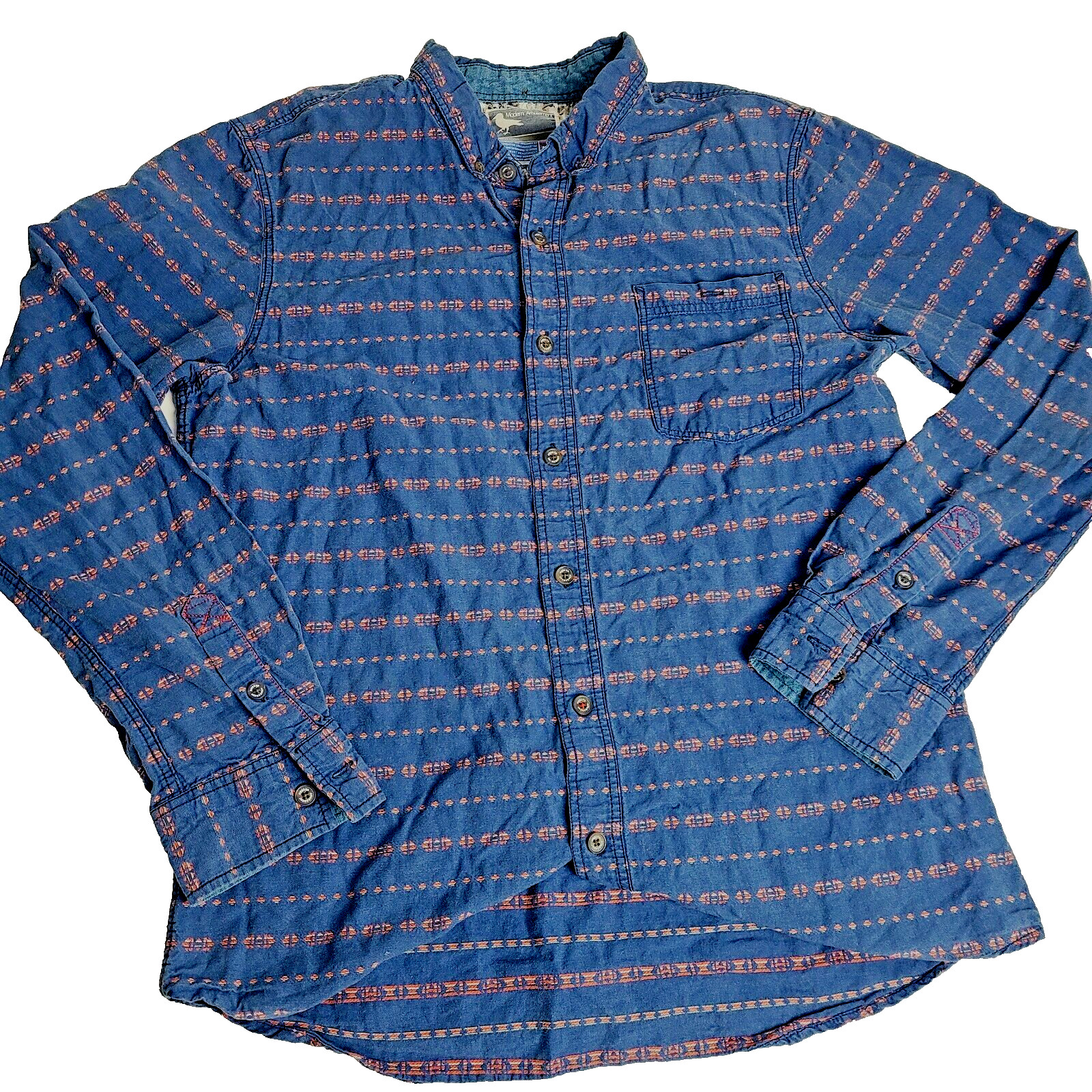 Modern Amusement Casual Button-Down Shirt Teens Medium Aztec Blue Surfer Cotton