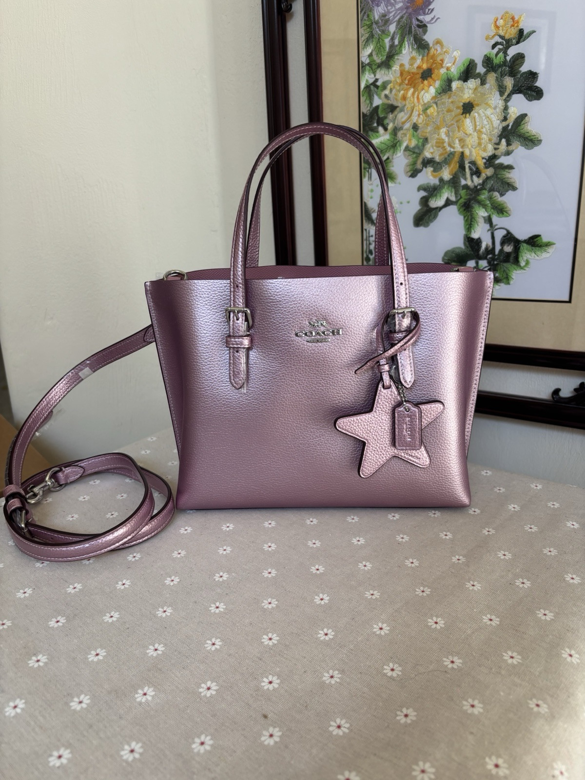 Coach Mollie Tote Bag 25 In metallic pink
