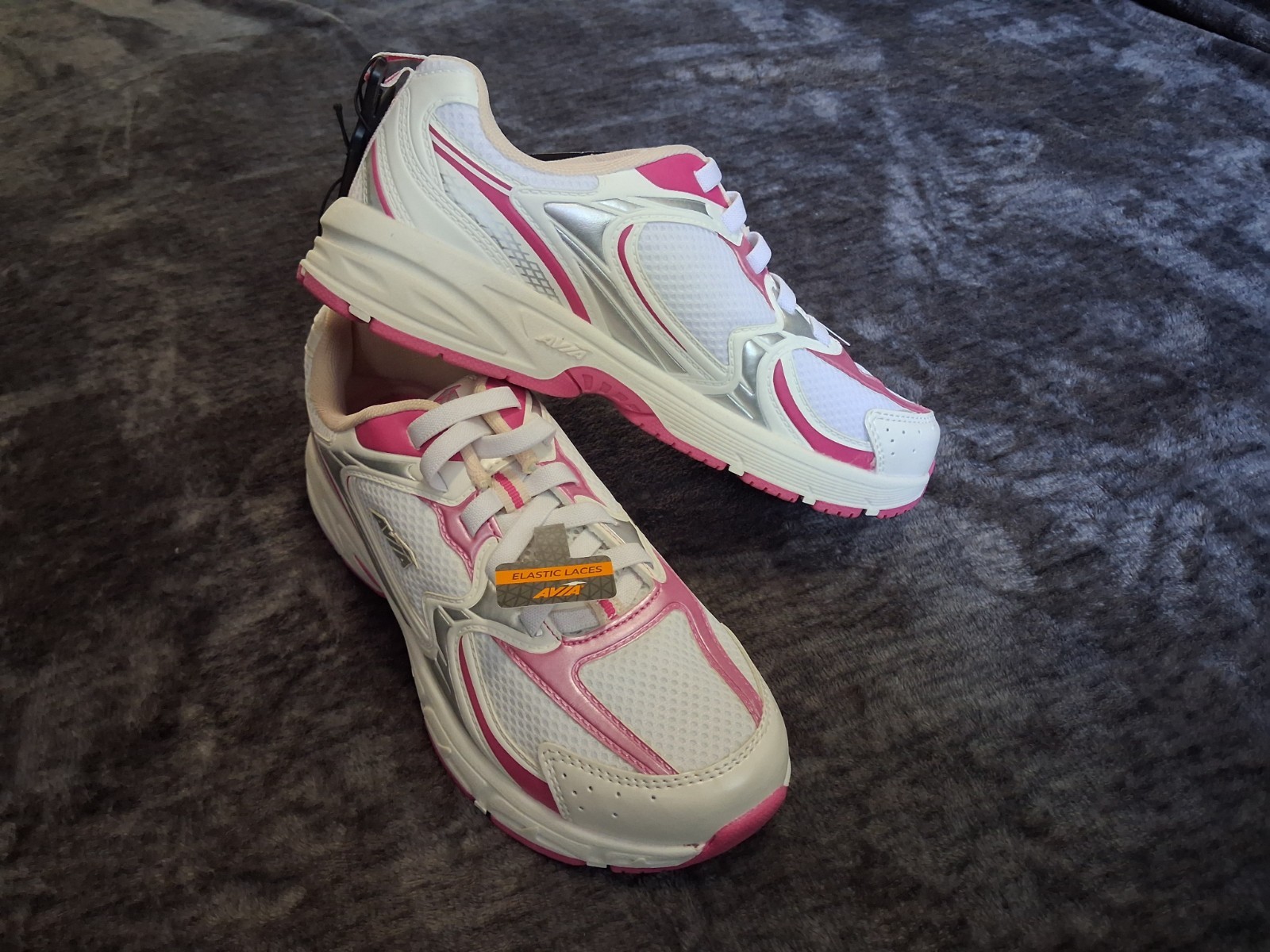 Avia 5000 Easy On/Off Athletic Sneakers Tennis Shoes White Pink Girls/Youth Sz:5