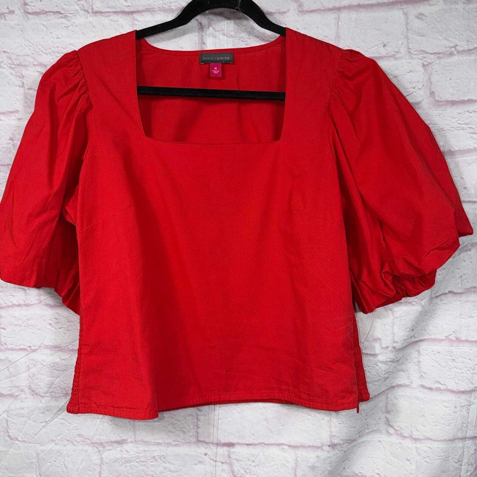 Vince Camuto Red Puff Sleeve Square Neck Blouse Top Size Medium
