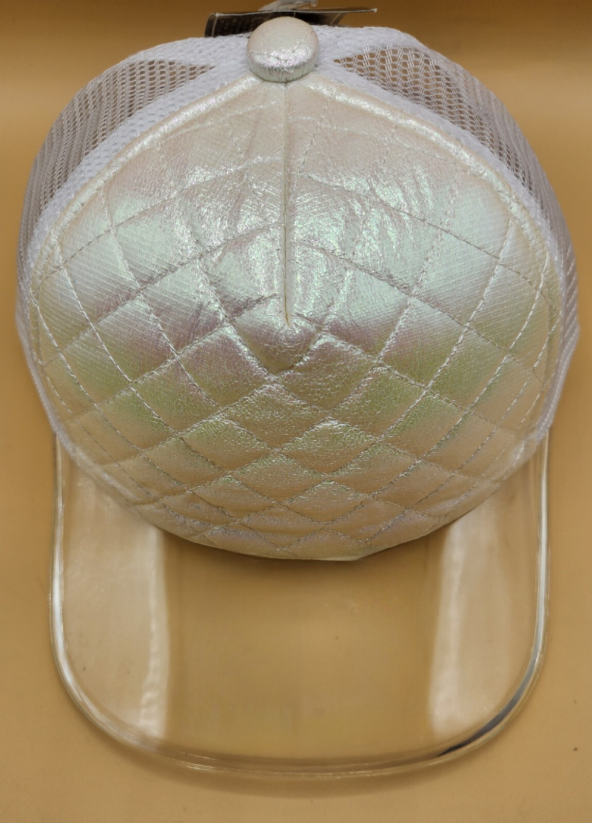 MAGID White & IRIDESCENT Clear PVC Brim Hat/Cap, Mesh, Quilted, BRAND NEW