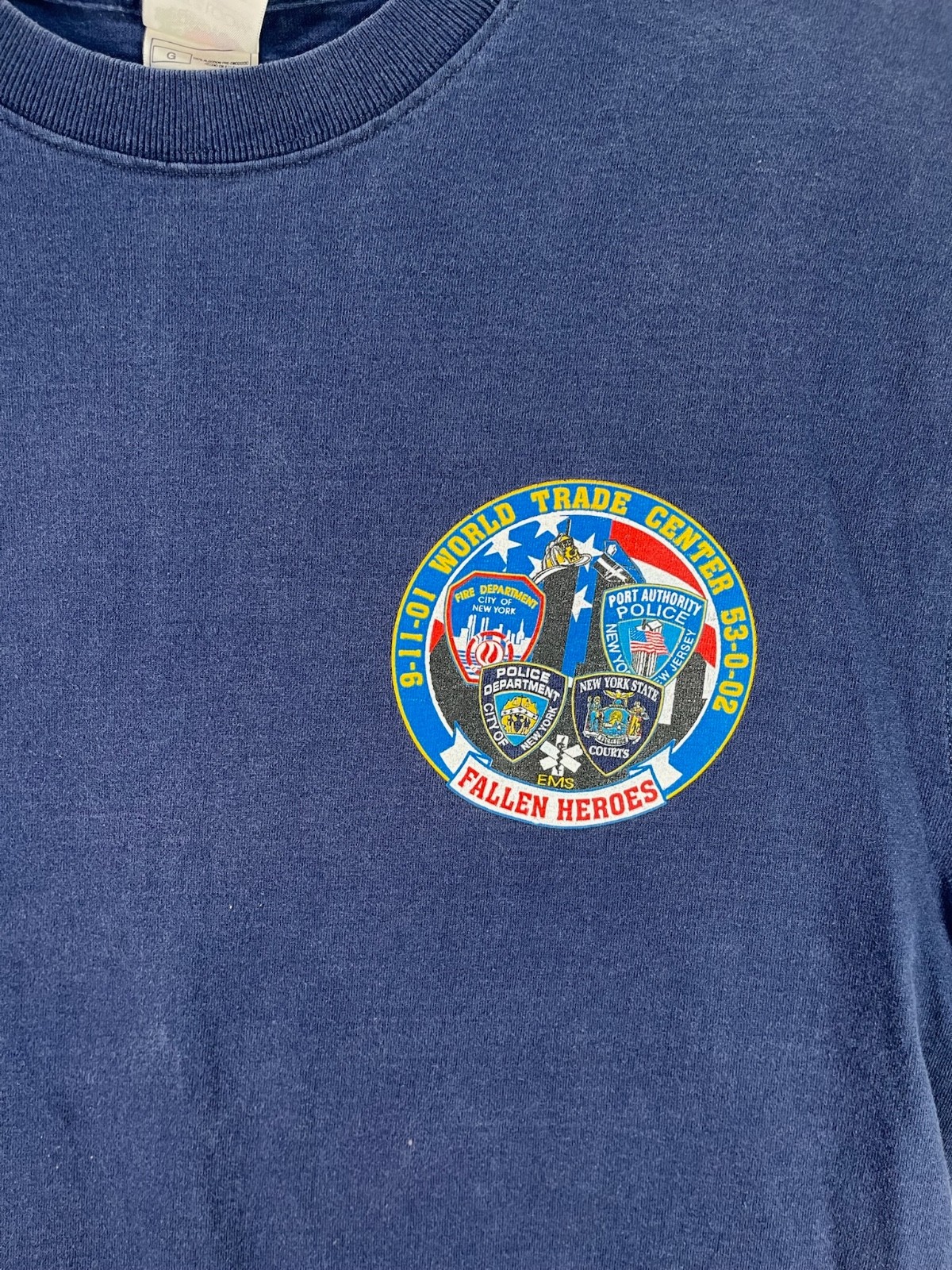 Vintage 9/11 Memorial Shirt Mens Large Blue NYPD FDNY PAPD United We Stand USA