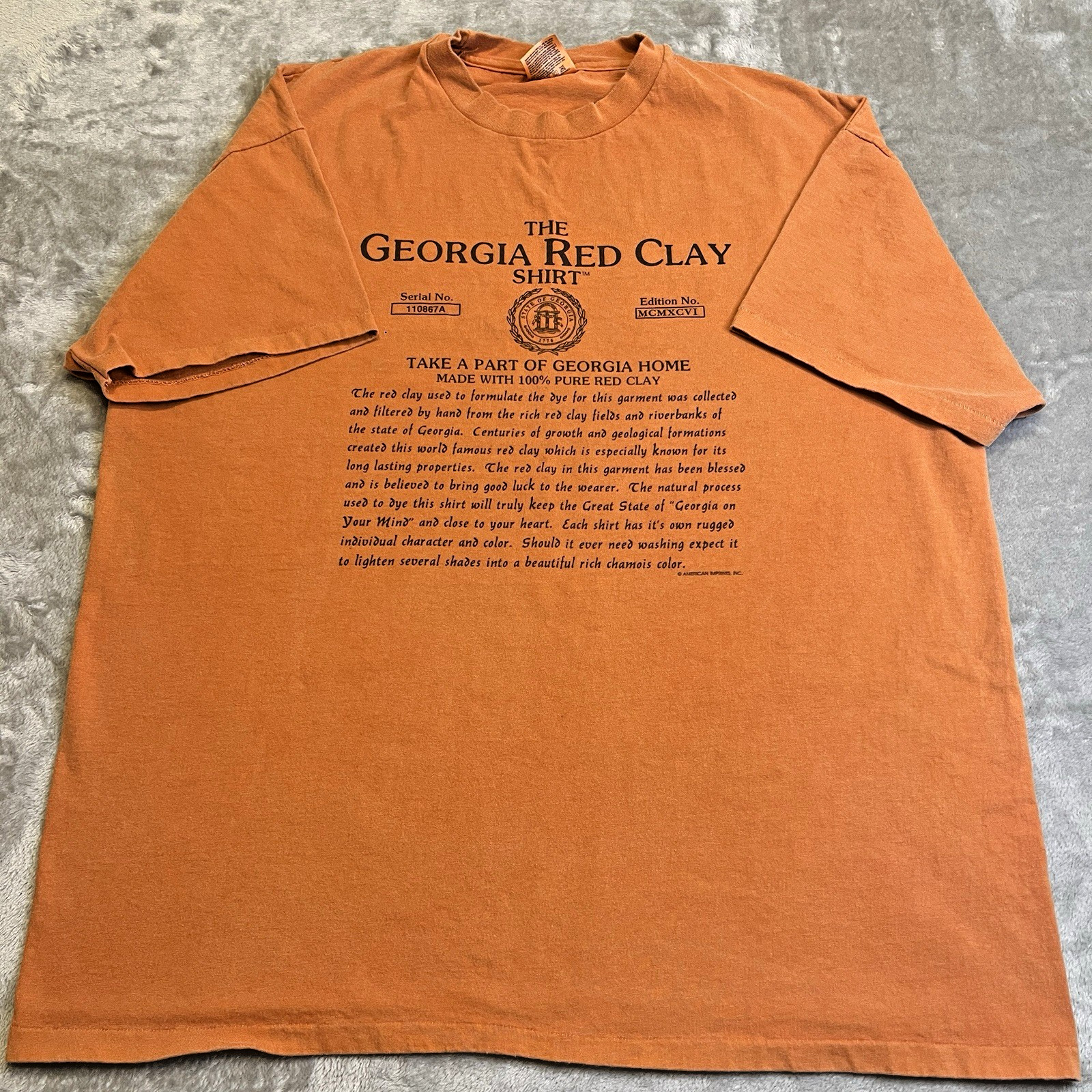 Hanes PFD Georgia Red Clay Shirt XL Made USA Y2K Orange Southern Heritage Tee