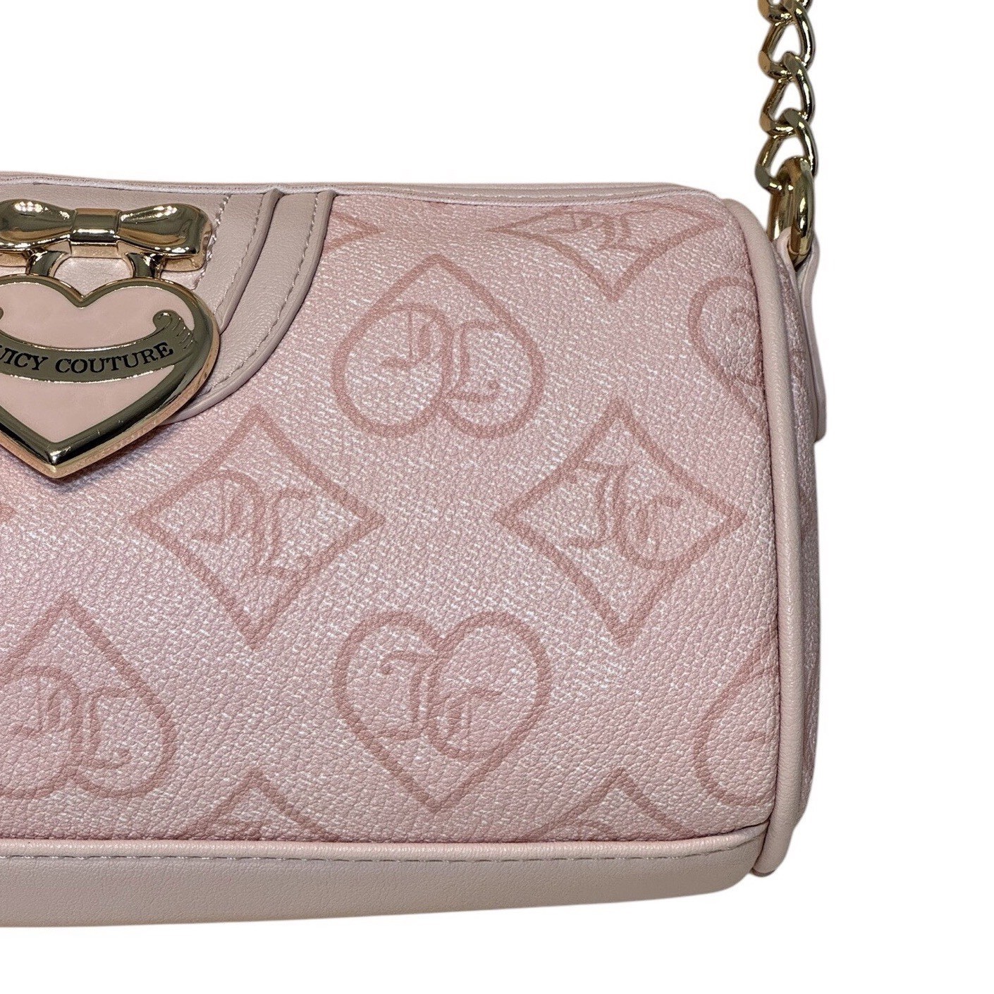 Juicy Couture Precious Moments Roll Bag Pink Clay Monogram Heart Crossbody NEW