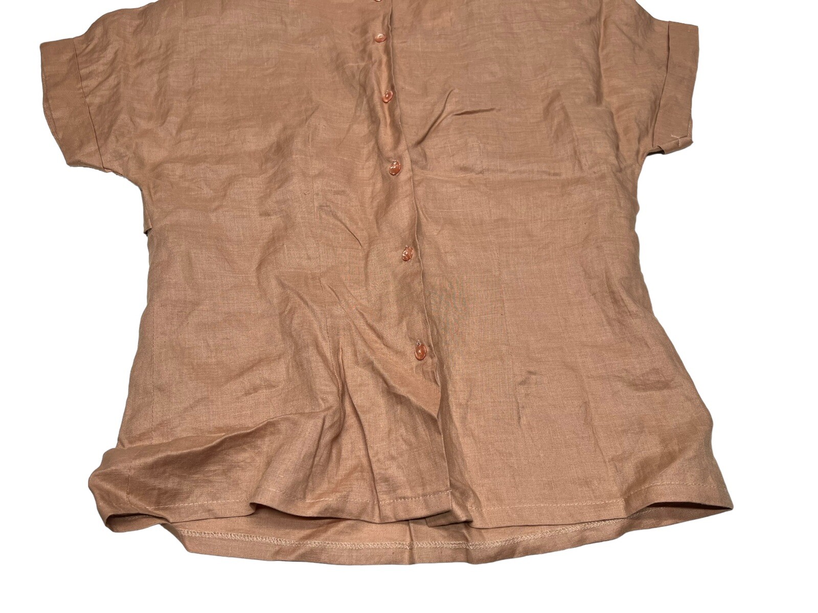 Vtg NOS Anne French Artsy Art to Wear Embellished 100% Ramie Blouse SZ 10 Khaki