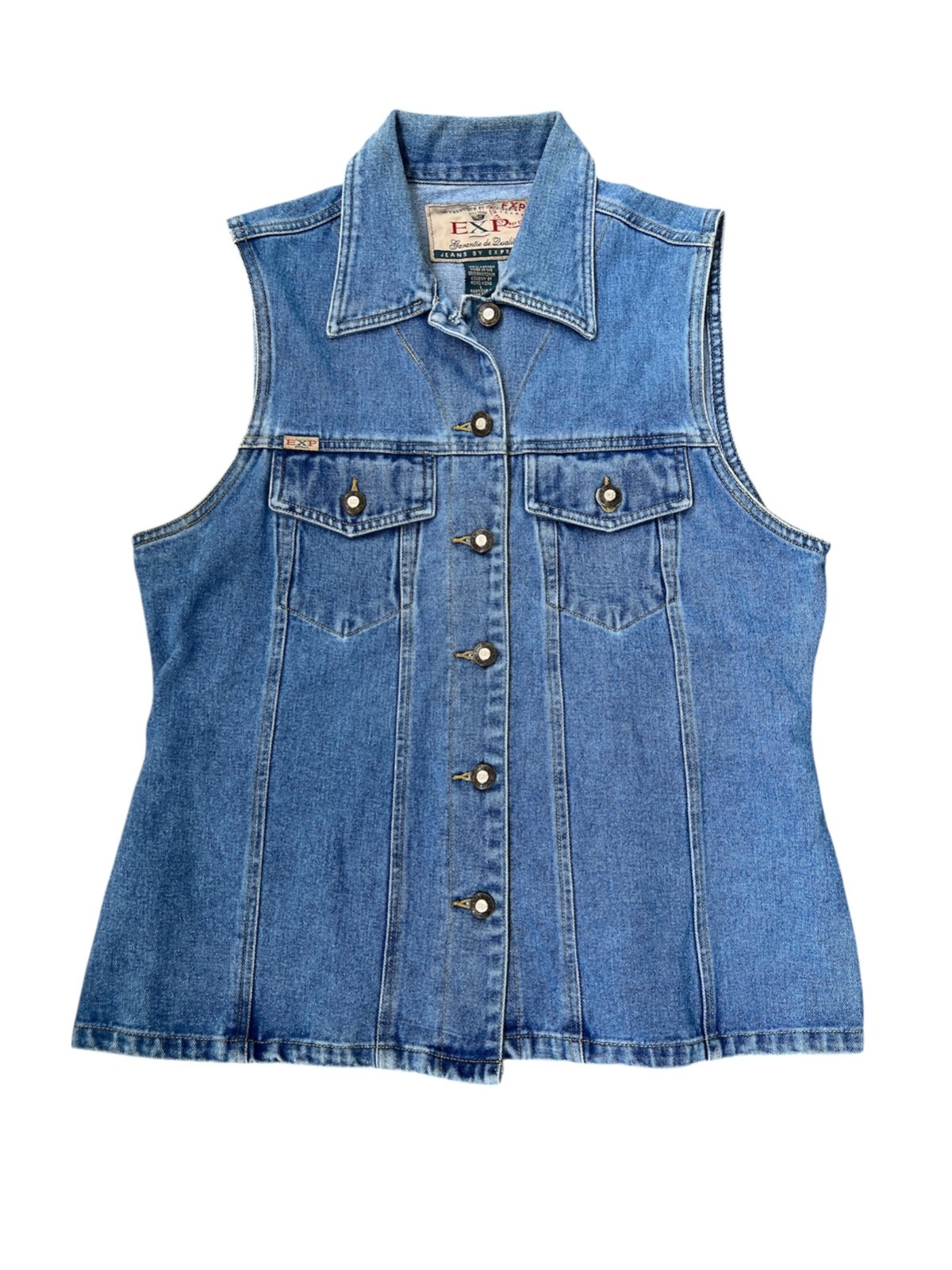 90s Y2K Express Denim Vest L Button Front Collared Jean Western Grunge Hip Hop L