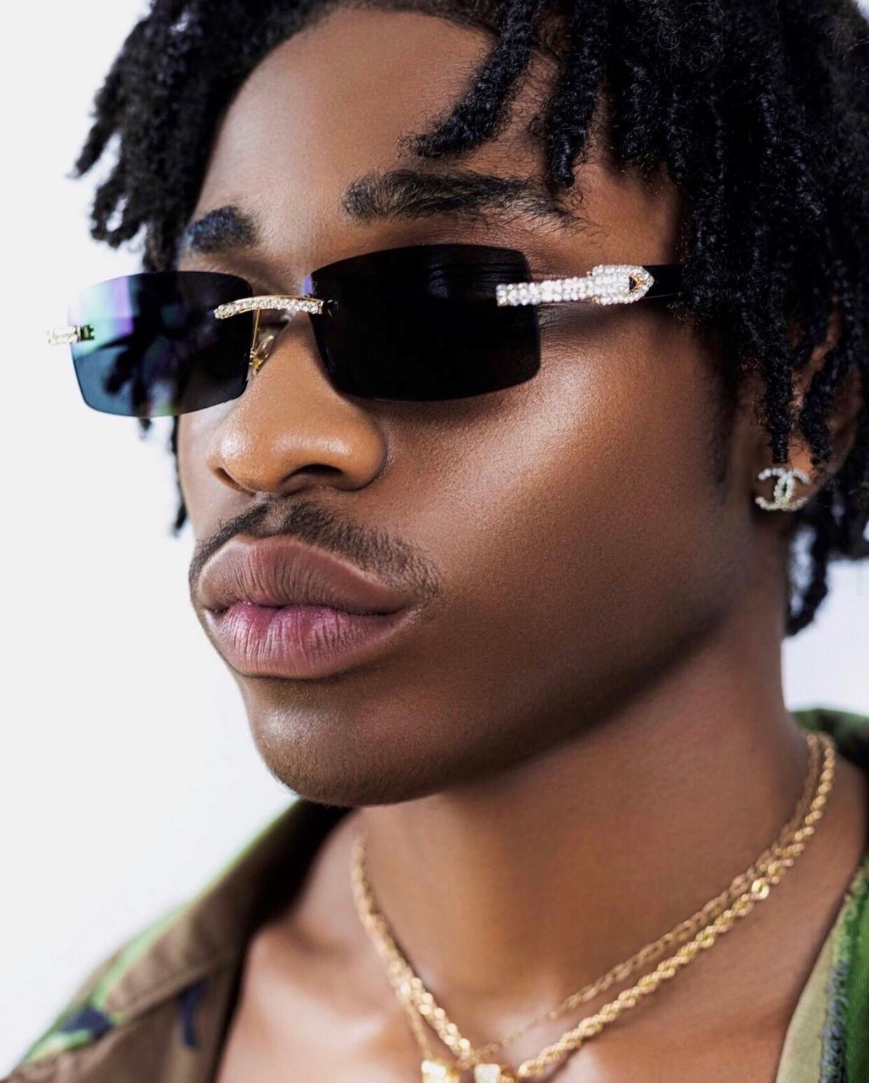 Diamond Sunglasses BUFF’S BLUE lens gold Buffs Retro vintage Hip Hop rapper Iced