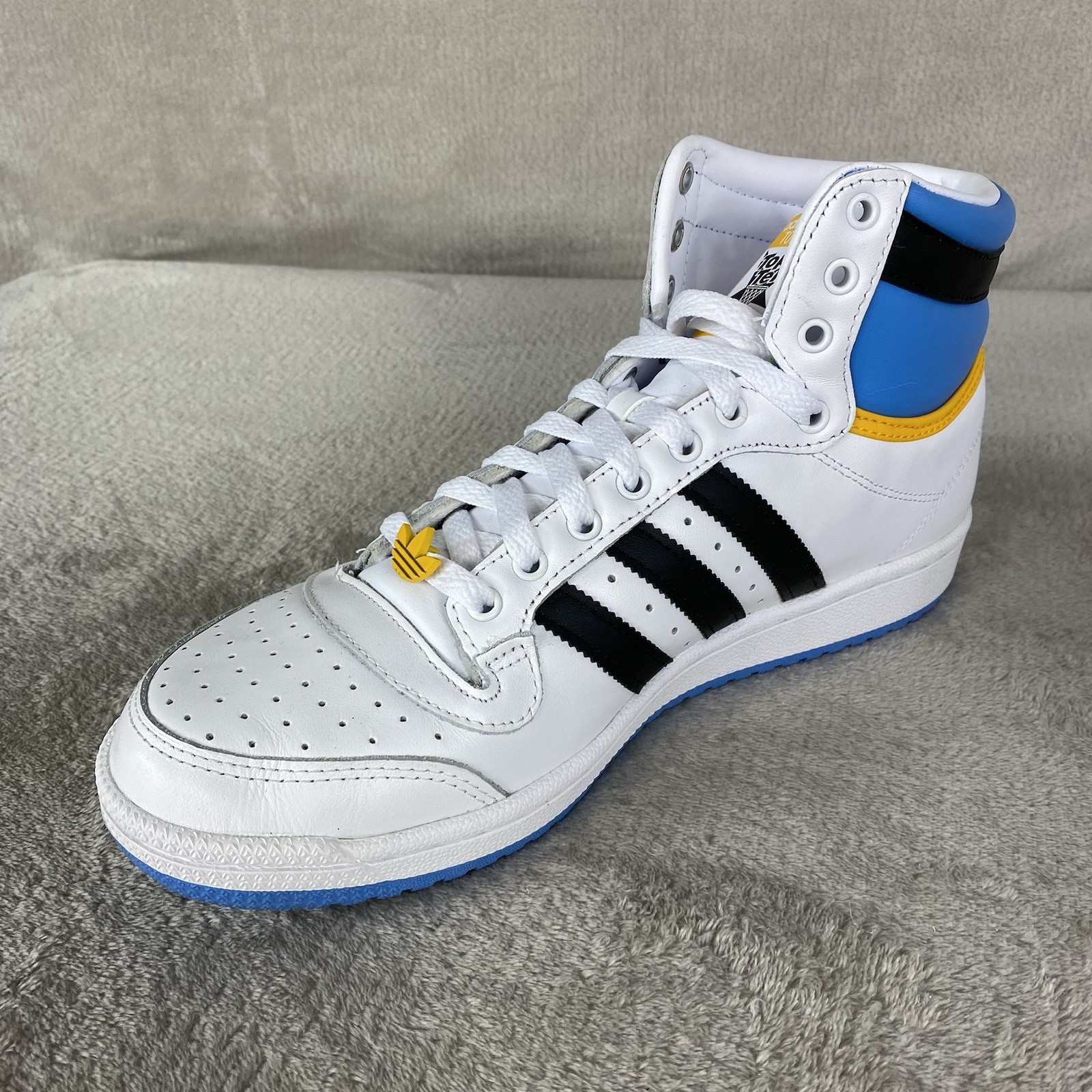 adidas Top Ten High White Blue Gold Leather Mens Size 10 Basketball Shoes NEW