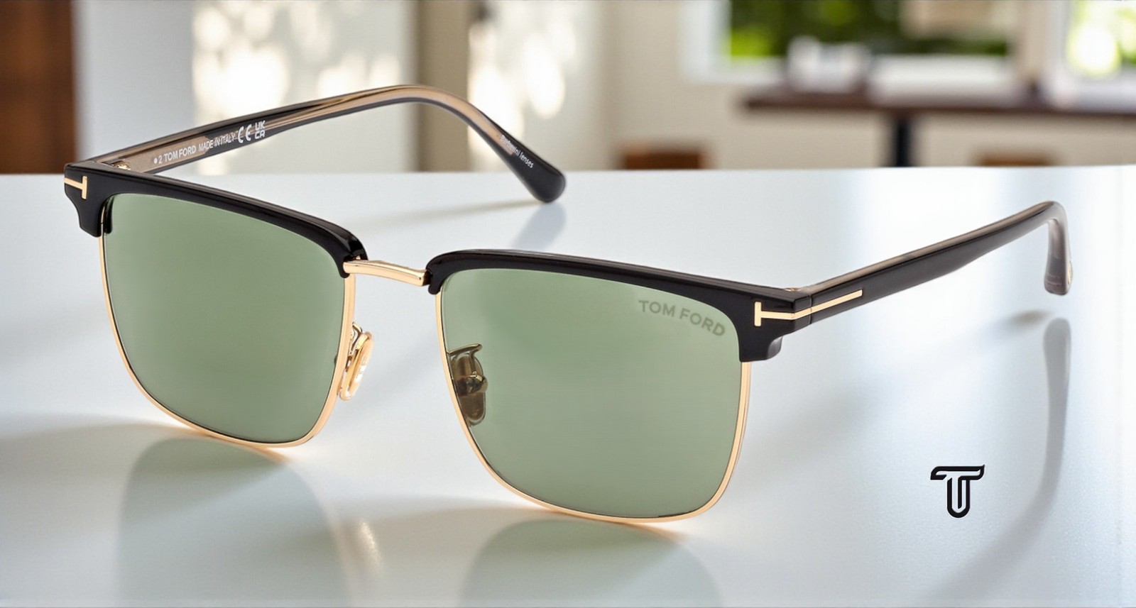 Tom Ford Hudson FT0997 H 01N Injected Shiny Black Green 55 mm Men’s Sunglasses