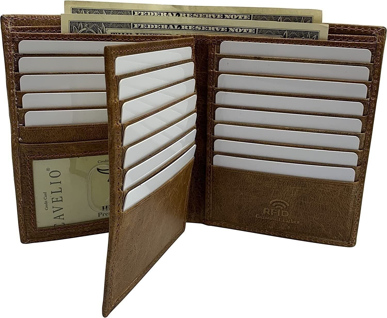 Cavelio Genuine Leather Bifold Flap Up Men Wallets RFID Blocking USA Series…