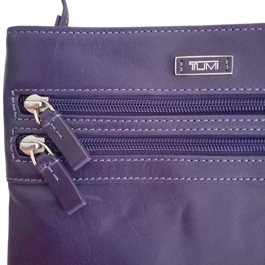 Tumi Purple Multi-Zip Small Crossbody Bag – Lightweight Travel Pouch