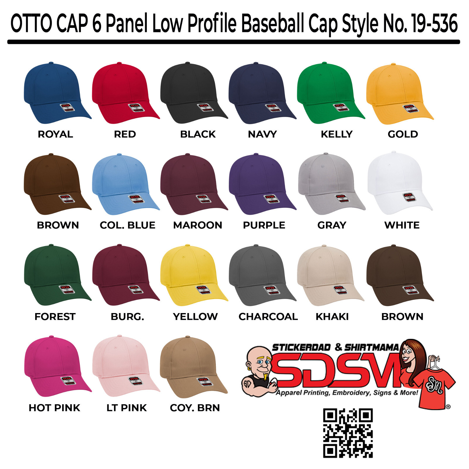 Custom Structured 6 panel Embroidered Cap – Hat – Custom Text, Embroidery 19-536