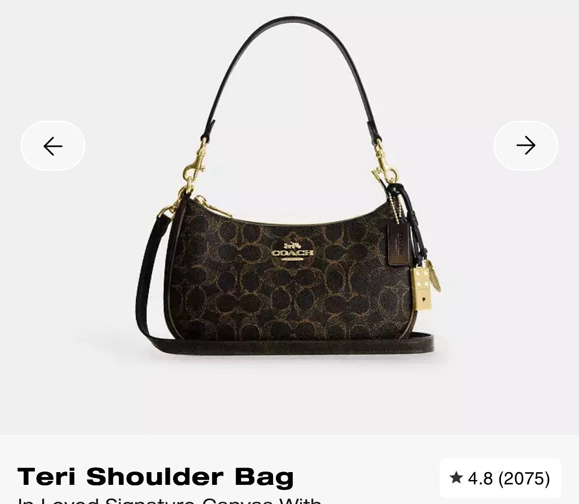 Coach Teri Small Brown Signature Logo Crescent Shoulder Bag Zip w/ Charm Strap