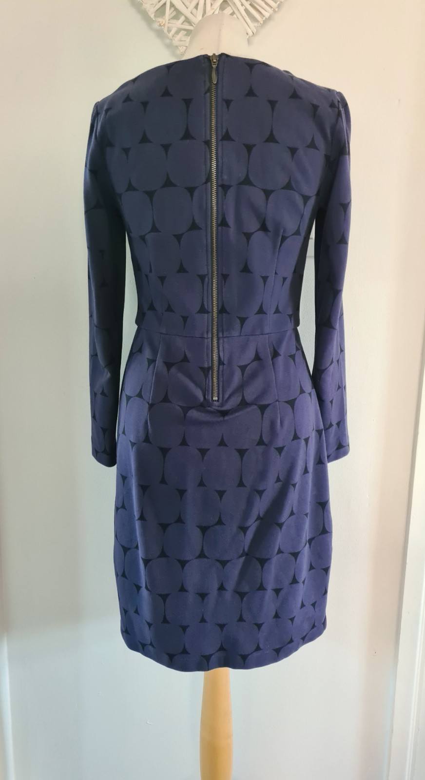 Ladies Boden Cotton Blend Navy Blue Black Geo Print Pencil Dress Size Size 12 R