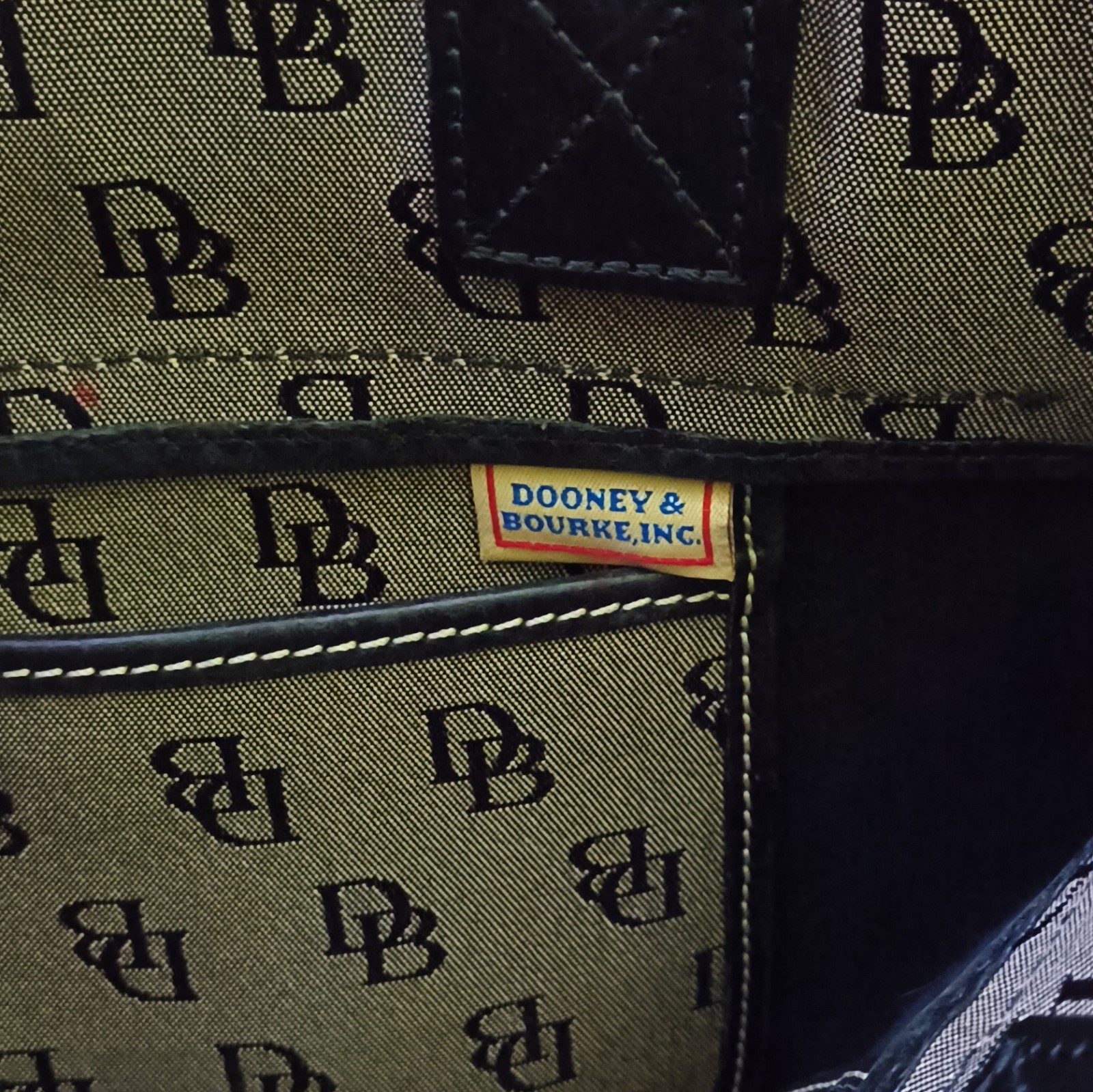 Dooney & Bourke DB Monogram Tan/Black Medium Tote Drawstring Tassel Pockets