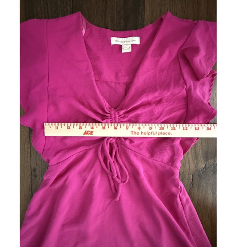 Monteau Los Angeles Pink Flutter Sleeve Ruched Tie Front Mini Dress S