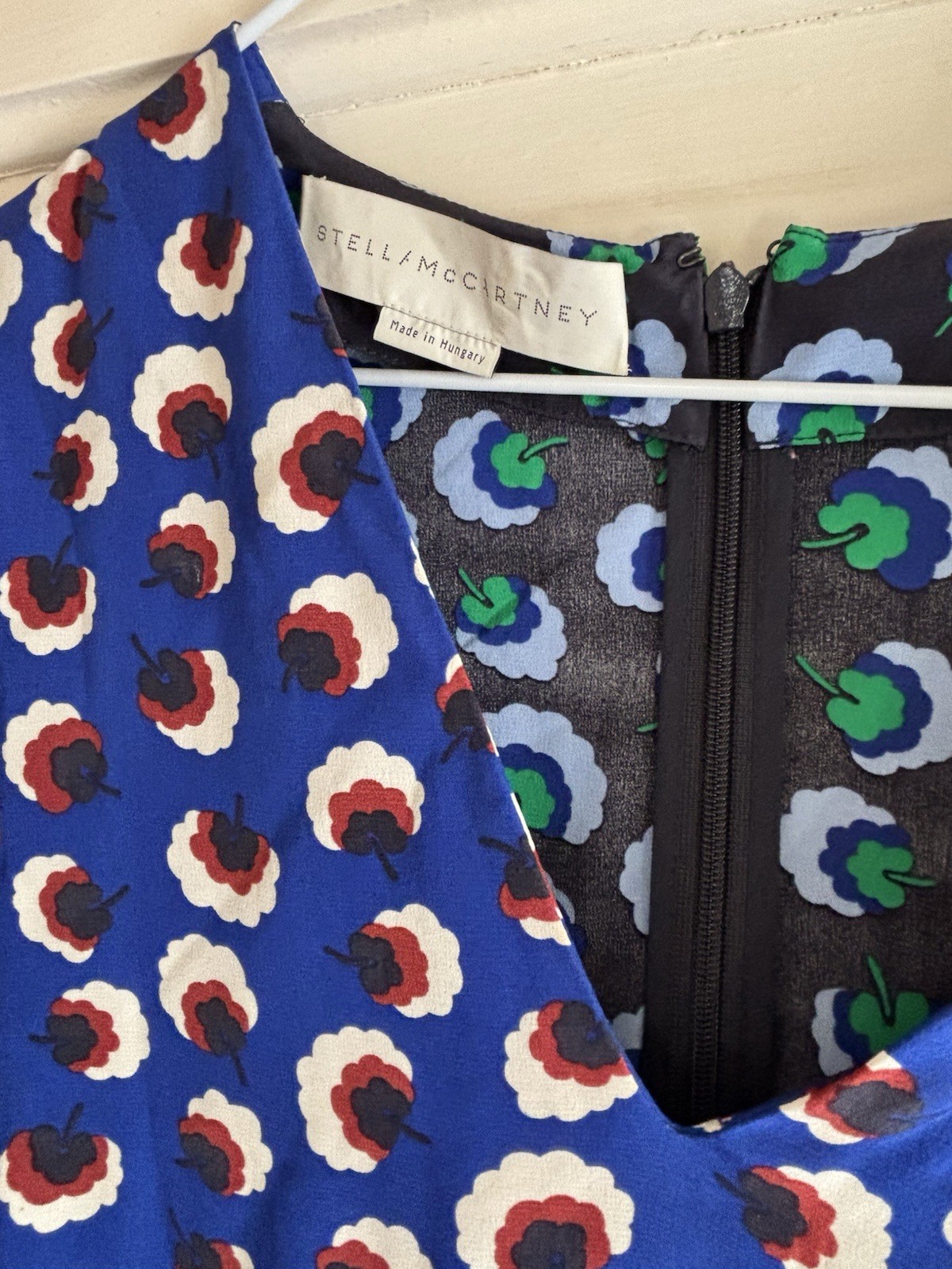 Stella McCartney Silk Print Dress Size 42 Blue Floral Designer Made in Hungary