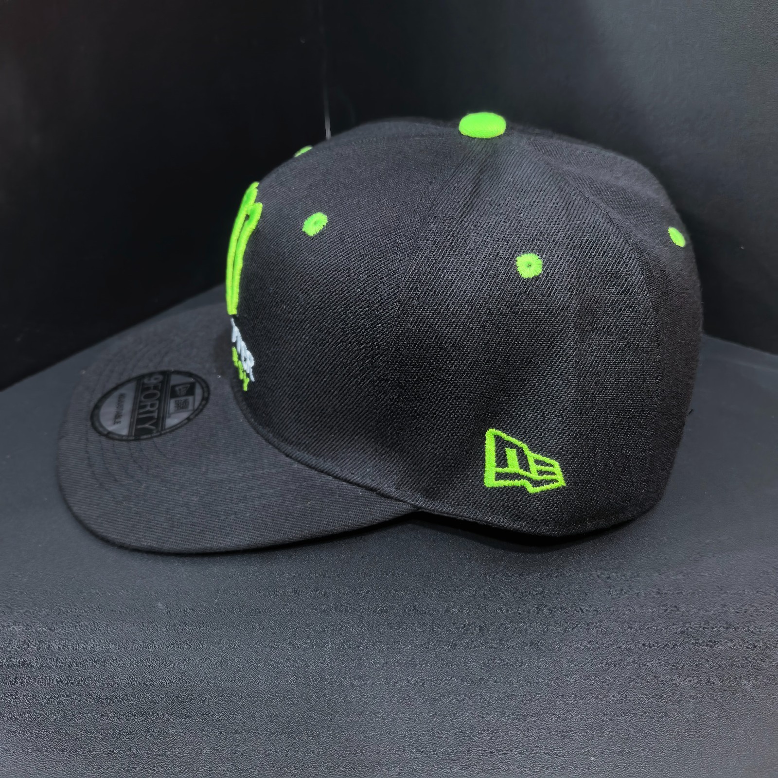 Monster Energy Black Flat-Brim Cap with Bright Green Embroidered Logo