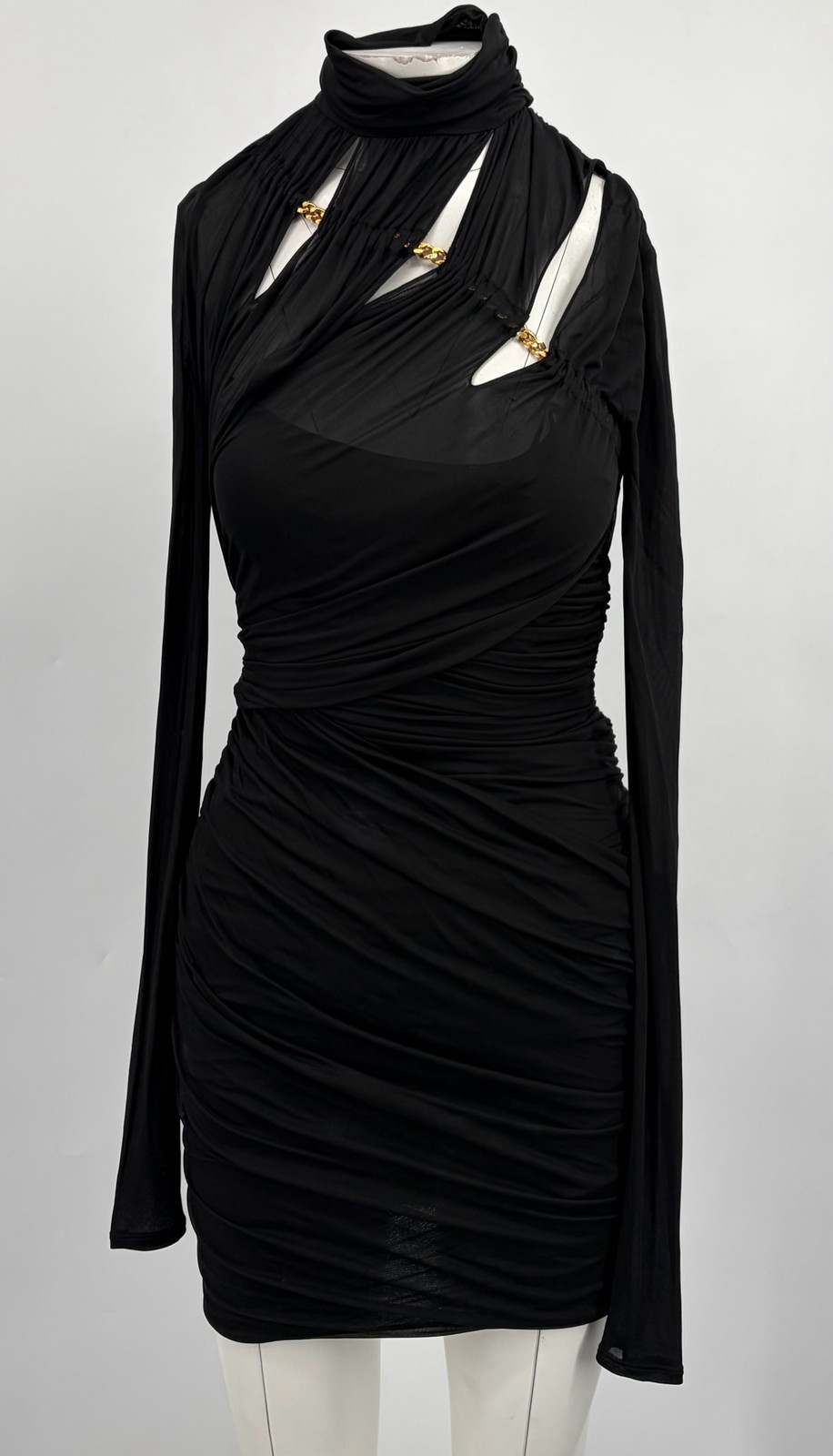 Emilio Pucci FW 2014 Black Mesh Long Sleeve Cut-Out Chain-Link Mini Dress sz 4