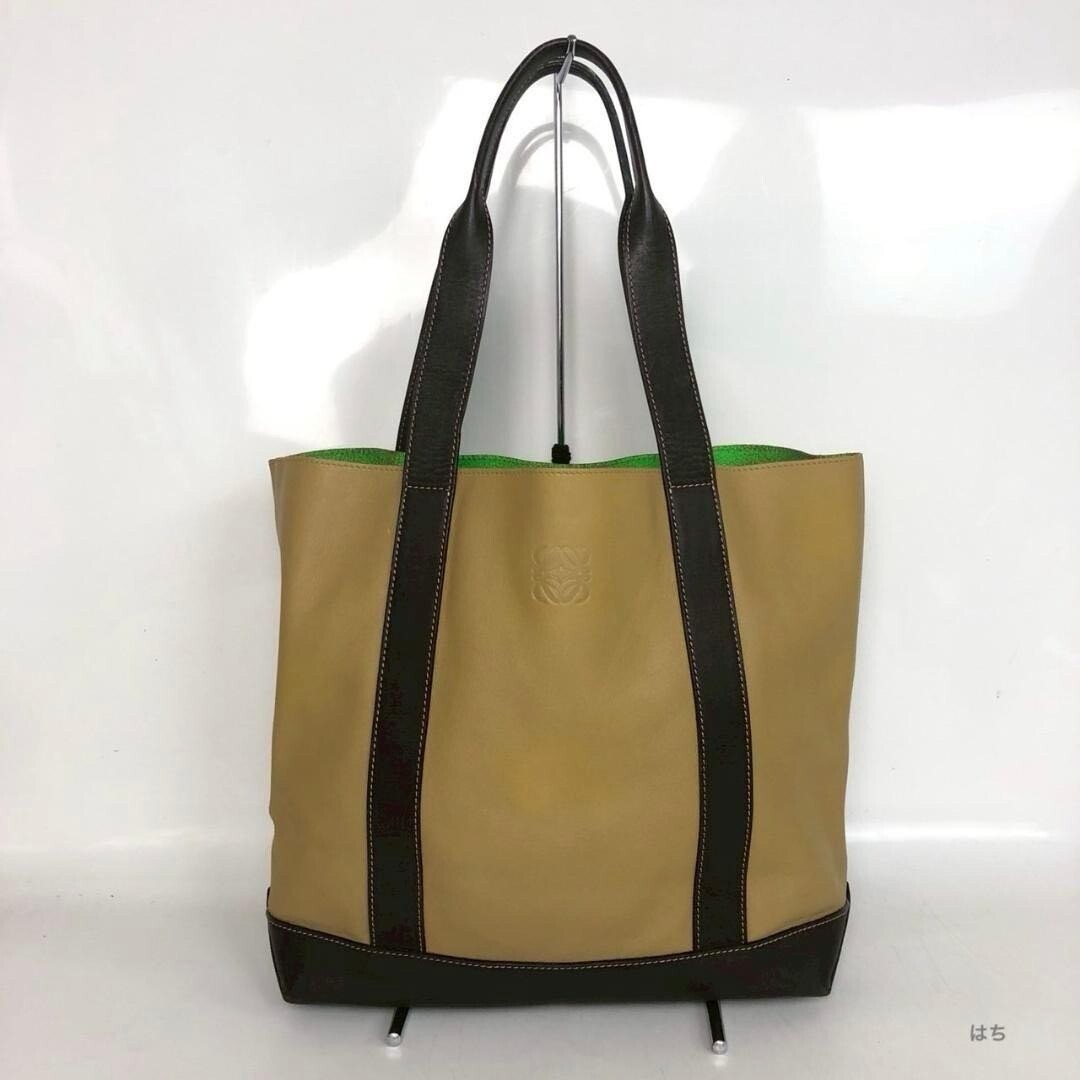 LOEWE Tote bag Anagram Leather Beige Vintage Authentic From Japan