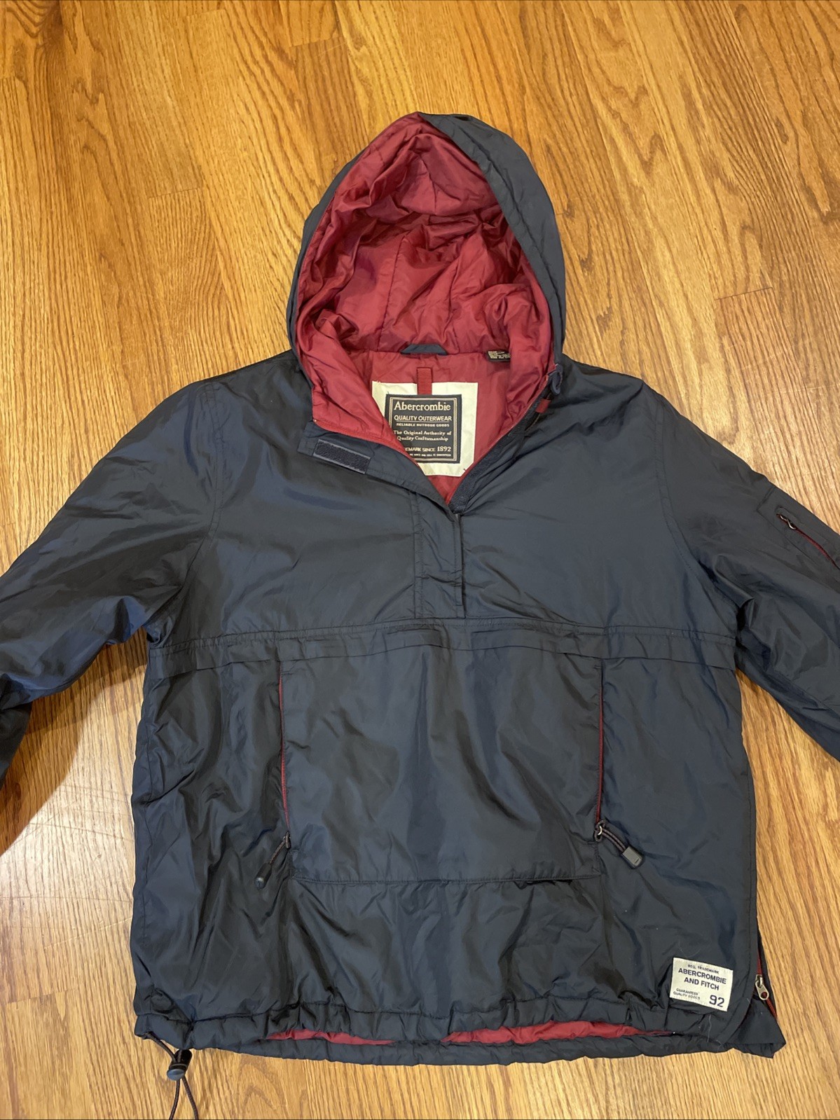 Abercrombie and Fitch Men’s Nylon Anorak Puff Jacket Navy Blue Hood Size Small