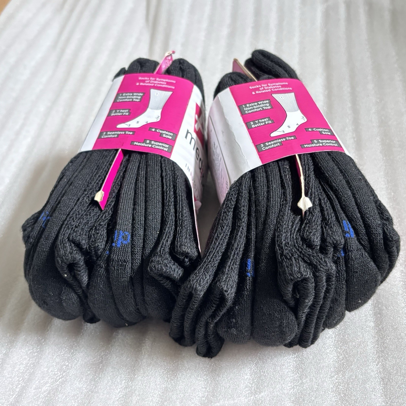 2 Four Pair Packs Medi Peds Diabetic Socks Size 7-10 Black