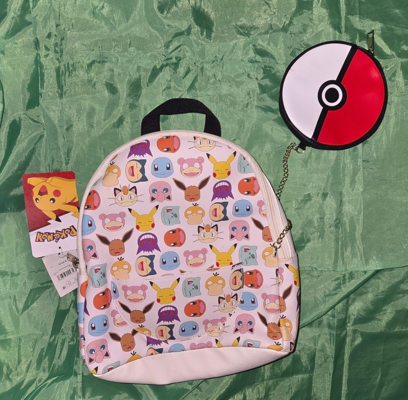Pokémon Mini Backpack White All-Over Character Print w/ Poké Ball Coin Pouch