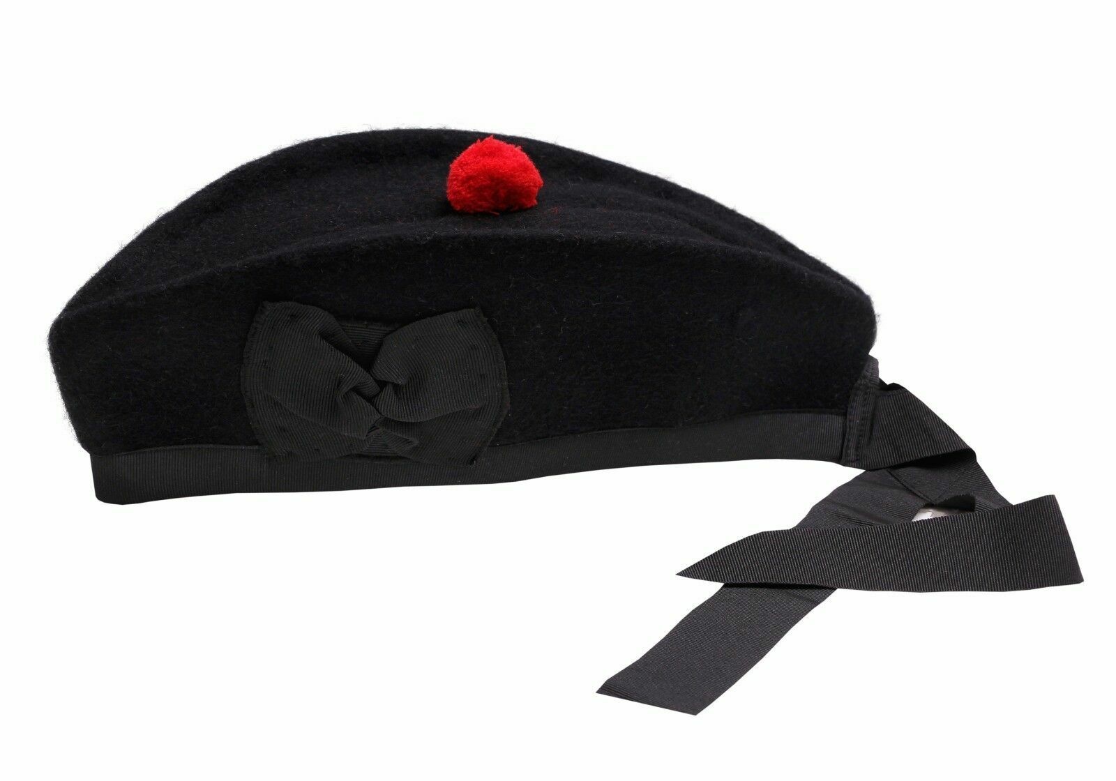 KILT GLENGARRY HAT IN PLAIN BLACK PURE WOOL WITH BLACK BAND ALL SIZES FOR KILTS