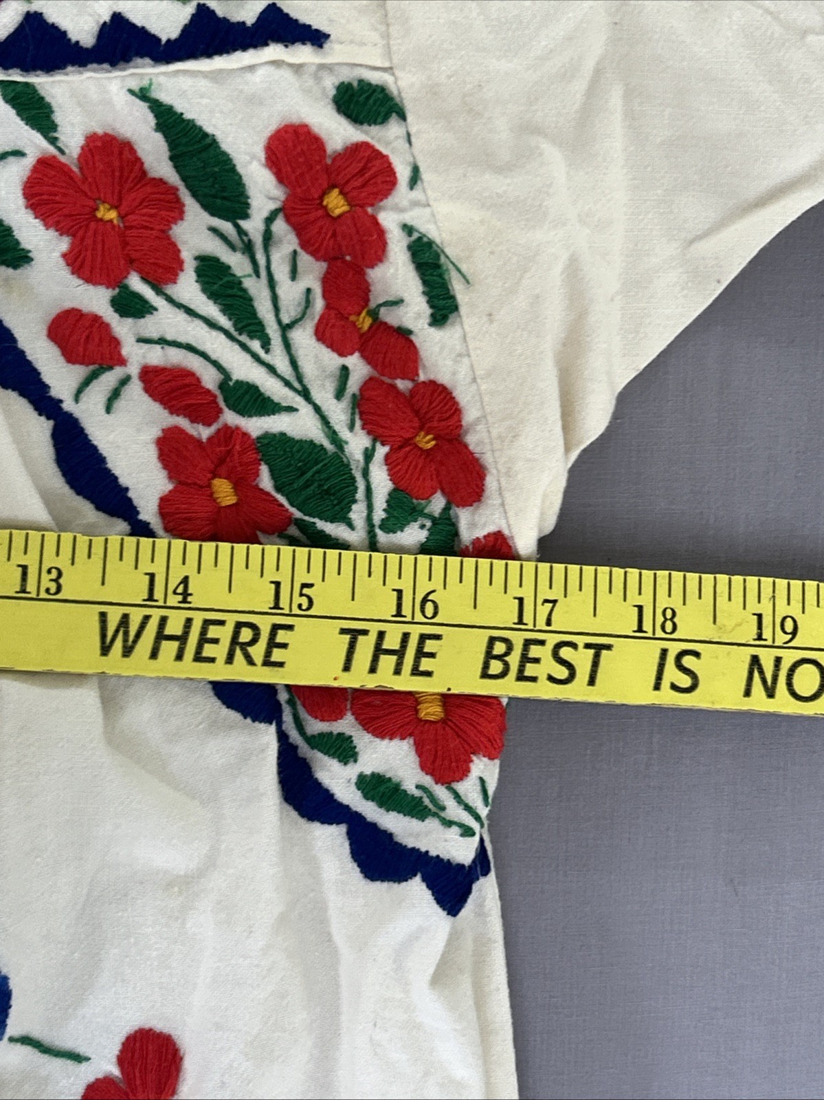 Vintage Mexican Embroidered Blouse Handmade Folk Art Floral Birds Peasant Tunic